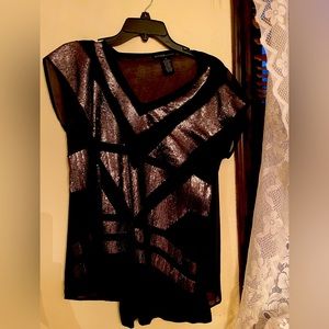 Short sleeve shimmer blouse with camisole inside black /silver medium